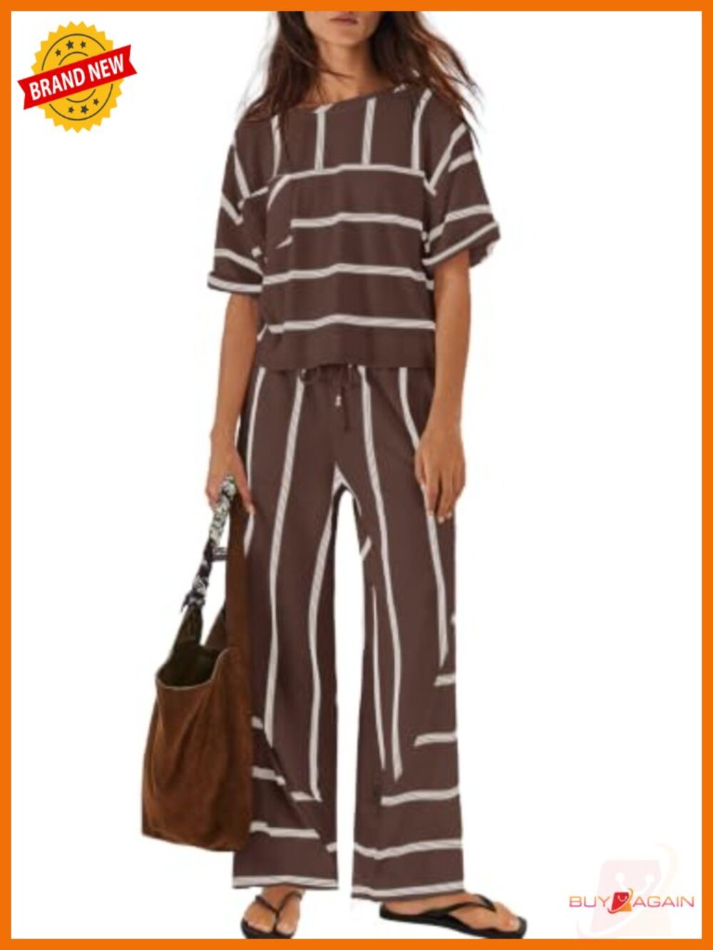 Women's 2 Piece Lounge Set Cotton Blend Short Sleeve Top Wide Leg Pants with